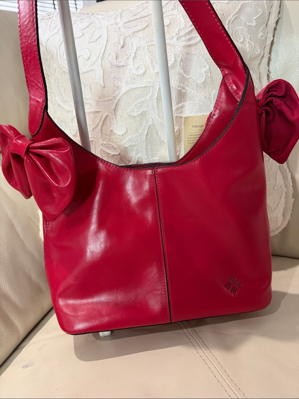 Patricia Nash Vibrant Red Leather Shoulder Bag with Bow Accents - Picture 2 of 6